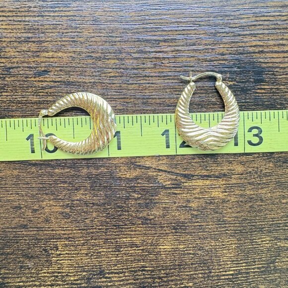 VTG Gold Over Sterling Silver 925 Puffed Textured Hoop Earrings Size 1" Length - Picture 10 of 10